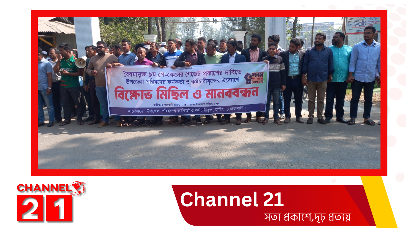পে-স্কেলের গেজেট প্রকাশের দাবিতে হাতিয়ায় কর্মচারীদের বিক্ষোভ ও মানববন্ধন